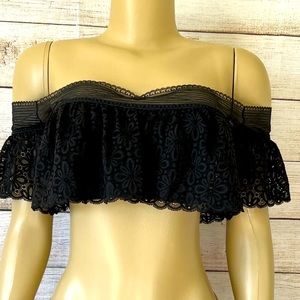 Victoria's Secret Lace Off-the-Shoulder Bralette Bra Top Size M Black pull over